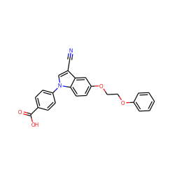 N#Cc1cn(-c2ccc(C(=O)O)cc2)c2ccc(OCCOc3ccccc3)cc12 ZINC000202399405