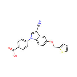 N#Cc1cn(-c2ccc(C(=O)O)cc2)c2ccc(OCc3cccs3)cc12 ZINC000113276264