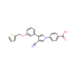 N#Cc1cn(-c2ccc(C(=O)O)cc2)cc1-c1cccc(OCc2cccs2)c1 ZINC000200849704