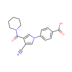 N#Cc1cn(-c2ccc(C(=O)O)cc2)cc1C(=O)N1CCCCC1 ZINC000200823029