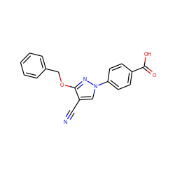 N#Cc1cn(-c2ccc(C(=O)O)cc2)nc1OCc1ccccc1 ZINC000147060824