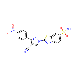 N#Cc1cn(-c2nc3ccc(S(N)(=O)=O)cc3s2)nc1-c1ccc([N+](=O)[O-])cc1 ZINC000299823493