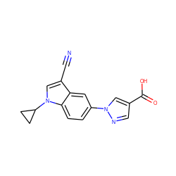 N#Cc1cn(C2CC2)c2ccc(-n3cc(C(=O)O)cn3)cc12 ZINC000116763436