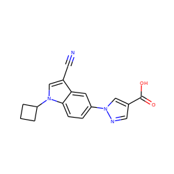 N#Cc1cn(C2CCC2)c2ccc(-n3cc(C(=O)O)cn3)cc12 ZINC000116758201