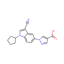 N#Cc1cn(C2CCCC2)c2ccc(-n3cc(C(=O)O)cn3)cc12 ZINC000068266916