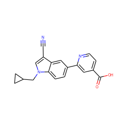 N#Cc1cn(CC2CC2)c2ccc(-c3cc(C(=O)O)ccn3)cc12 ZINC000068266919