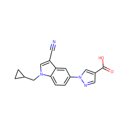 N#Cc1cn(CC2CC2)c2ccc(-n3cc(C(=O)O)cn3)cc12 ZINC000068266913