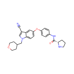 N#Cc1cn(CC2CCOCC2)c2ccc(Oc3ccc(NC(=O)[C@@H]4CCCN4)cc3)cc12 ZINC000299863007