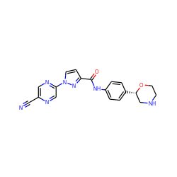 N#Cc1cnc(-n2ccc(C(=O)Nc3ccc([C@H]4CNCCO4)cc3)n2)cn1 ZINC000150121230