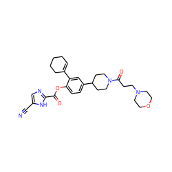 N#Cc1cnc(C(=O)Oc2ccc(C3CCN(C(=O)CCN4CCOCC4)CC3)cc2C2=CCCCC2)[nH]1 ZINC000169701491