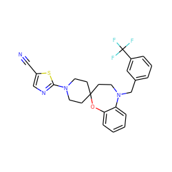 N#Cc1cnc(N2CCC3(CC2)CCN(Cc2cccc(C(F)(F)F)c2)c2ccccc2O3)s1 ZINC000095597902