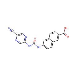 N#Cc1cnc(NC(=O)Nc2ccc3cc(C(=O)O)ccc3c2)cn1 ZINC000043074369