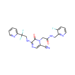 N#Cc1cnc(NCC(F)(F)c2ccccn2)c(=O)n1CC(=O)NCc1ncccc1F ZINC000000590186