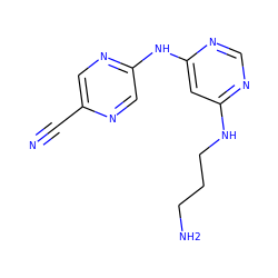 N#Cc1cnc(Nc2cc(NCCCN)ncn2)cn1 ZINC000082153554