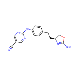 N#Cc1cnc(Nc2ccc(CC[C@H]3COC(N)=N3)cc2)nc1 ZINC000169701193