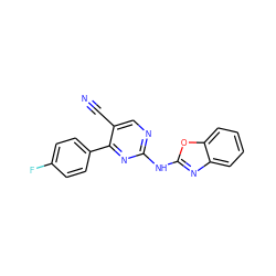 N#Cc1cnc(Nc2nc3ccccc3o2)nc1-c1ccc(F)cc1 ZINC000200480443