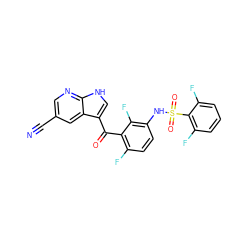 N#Cc1cnc2[nH]cc(C(=O)c3c(F)ccc(NS(=O)(=O)c4c(F)cccc4F)c3F)c2c1 ZINC000113517303