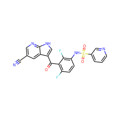 N#Cc1cnc2[nH]cc(C(=O)c3c(F)ccc(NS(=O)(=O)c4cccnc4)c3F)c2c1 ZINC000113502640