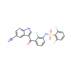 N#Cc1cnc2[nH]cc(C(=O)c3cccc(NS(=O)(=O)c4c(F)cccc4F)c3F)c2c1 ZINC000113510874