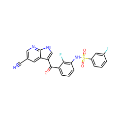 N#Cc1cnc2[nH]cc(C(=O)c3cccc(NS(=O)(=O)c4cccc(F)c4)c3F)c2c1 ZINC000113499892