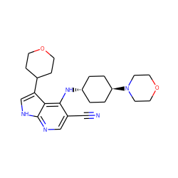 N#Cc1cnc2[nH]cc(C3CCOCC3)c2c1N[C@H]1CC[C@H](N2CCOCC2)CC1 ZINC001772637252