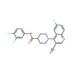 N#Cc1cnc2ccc(F)cc2c1N1CCC(C(=O)Nc2ccc(F)c(F)c2)CC1 ZINC000064473735