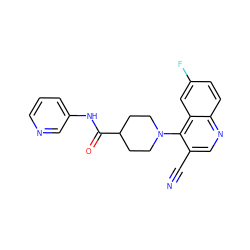 N#Cc1cnc2ccc(F)cc2c1N1CCC(C(=O)Nc2cccnc2)CC1 ZINC001772583674