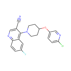 N#Cc1cnc2ccc(F)cc2c1N1CCC(Oc2ccc(Cl)nc2)CC1 ZINC001772633193