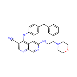 N#Cc1cnc2cnc(NCCN3CCOCC3)cc2c1Nc1ccc(Cc2ccccc2)cc1 ZINC000028529865