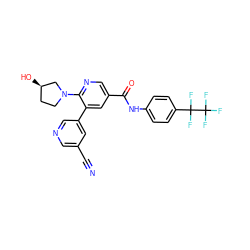 N#Cc1cncc(-c2cc(C(=O)Nc3ccc(C(F)(F)C(F)(F)F)cc3)cnc2N2CC[C@@H](O)C2)c1 ZINC001772635668