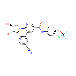 N#Cc1cncc(-c2cc(C(=O)Nc3ccc(OC(F)(F)Cl)cc3)cnc2N2C[C@H](O)[C@@H](O)C2)c1 ZINC000205441713