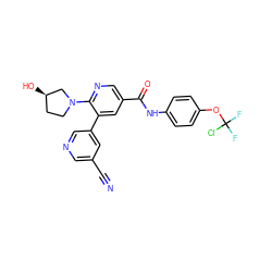 N#Cc1cncc(-c2cc(C(=O)Nc3ccc(OC(F)(F)Cl)cc3)cnc2N2CC[C@@H](O)C2)c1 ZINC001772603879