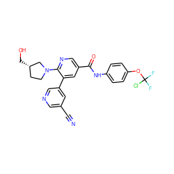 N#Cc1cncc(-c2cc(C(=O)Nc3ccc(OC(F)(F)Cl)cc3)cnc2N2CC[C@H](CO)C2)c1 ZINC001772569970