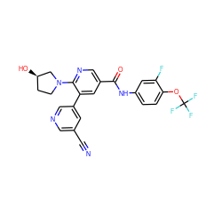 N#Cc1cncc(-c2cc(C(=O)Nc3ccc(OC(F)(F)F)c(F)c3)cnc2N2CC[C@@H](O)C2)c1 ZINC001772606482