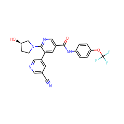 N#Cc1cncc(-c2cc(C(=O)Nc3ccc(OC(F)(F)F)cc3)cnc2N2CC[C@@H](O)C2)c1 ZINC001772575622