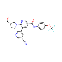 N#Cc1cncc(-c2cc(C(=O)Nc3ccc(OC(F)(F)F)cc3)cnc2N2CC[C@H](CO)C2)c1 ZINC001772576424