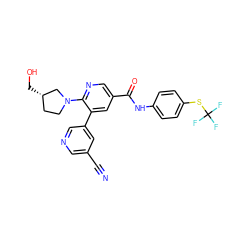 N#Cc1cncc(-c2cc(C(=O)Nc3ccc(SC(F)(F)F)cc3)cnc2N2CC[C@H](CO)C2)c1 ZINC001772653132