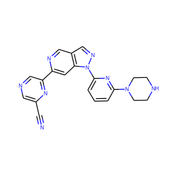 N#Cc1cncc(-c2cc3c(cn2)cnn3-c2cccc(N3CCNCC3)n2)n1 ZINC000211053277