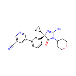 N#Cc1cncc(-c2cccc([C@@]3(C4CC4)N=C(N)N(C4CCOCC4)C3=O)c2)c1 ZINC000218748533