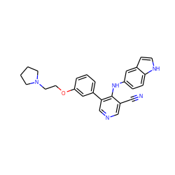 N#Cc1cncc(-c2cccc(OCCN3CCCC3)c2)c1Nc1ccc2[nH]ccc2c1 ZINC000040874514