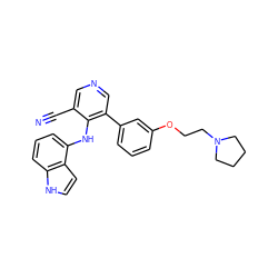 N#Cc1cncc(-c2cccc(OCCN3CCCC3)c2)c1Nc1cccc2[nH]ccc12 ZINC000040879385