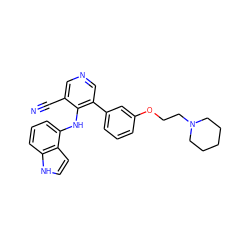 N#Cc1cncc(-c2cccc(OCCN3CCCCC3)c2)c1Nc1cccc2[nH]ccc12 ZINC000040394572