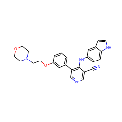 N#Cc1cncc(-c2cccc(OCCN3CCOCC3)c2)c1Nc1ccc2[nH]ccc2c1 ZINC000040874516