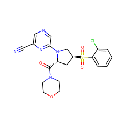 N#Cc1cncc(N2C[C@@H](S(=O)(=O)c3ccccc3Cl)C[C@@H]2C(=O)N2CCOCC2)n1 ZINC000168386060