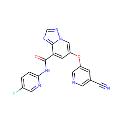 N#Cc1cncc(Oc2cc(C(=O)Nc3ccc(F)cn3)c3ncnn3c2)c1 ZINC001772648890