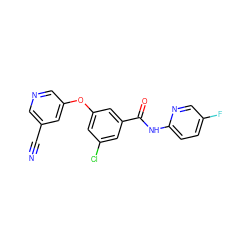 N#Cc1cncc(Oc2cc(Cl)cc(C(=O)Nc3ccc(F)cn3)c2)c1 ZINC000096939150