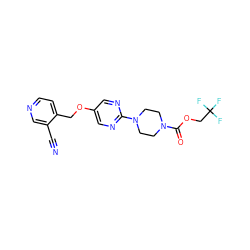 N#Cc1cnccc1COc1cnc(N2CCN(C(=O)OCC(F)(F)F)CC2)nc1 ZINC000096269998