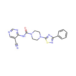 N#Cc1cncnc1NC(=O)N1CCN(c2nc(-c3ccccc3)ns2)CC1 ZINC000040423118