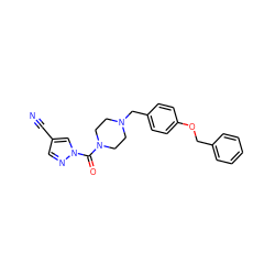 N#Cc1cnn(C(=O)N2CCN(Cc3ccc(OCc4ccccc4)cc3)CC2)c1 ZINC000299835886