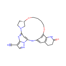 N#Cc1cnn2c3cc(nc12)N1CC[C@@H](C1)OCCCCOc1cc(cc2c1NC(=O)CC2)N3 ZINC001772610706